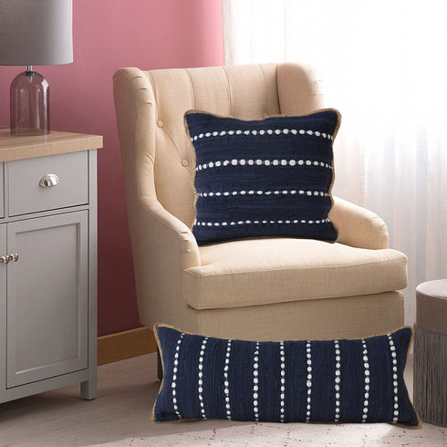 20" Navy Blue And White Beach Striped Cotton Blend Throw Pillow Cover