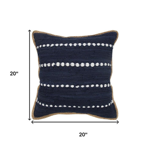 20" Navy Blue And White Beach Striped Cotton Blend Throw Pillow Cover
