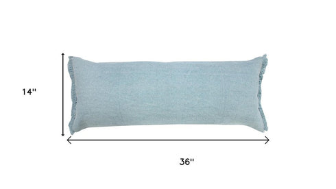 14" X 36" Blue Lumbar Cotton Throw Pillow Cover