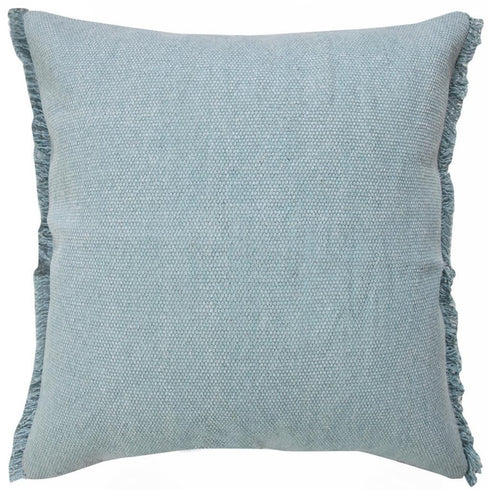 20" Blue Cotton Throw Pillow Cover with Fringe