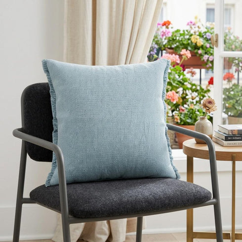 20" Blue Cotton Throw Pillow Cover with Fringe