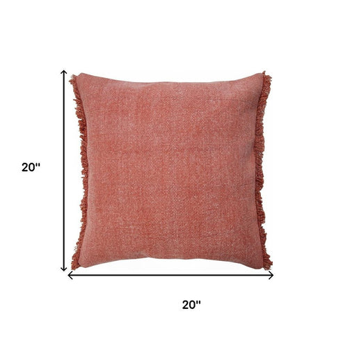 20" Red Cotton Throw Pillow Cover with Fringe