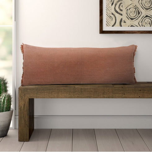 14" X 36" Brown Lumbar Cotton Throw Pillow Cover