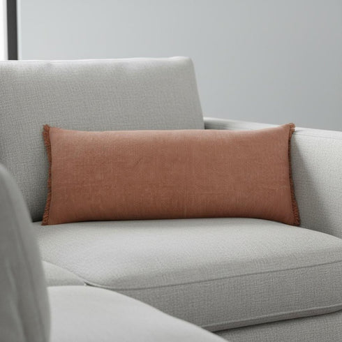 14" X 36" Brown Lumbar Cotton Throw Pillow Cover