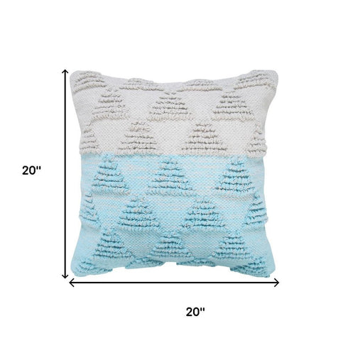 20" Blue And White Geometric Cotton Throw Pillow Cover with Texture