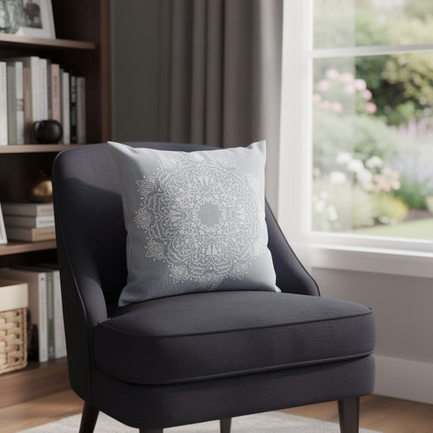 20" Gray And White Medallion Cotton Throw Pillow Cover