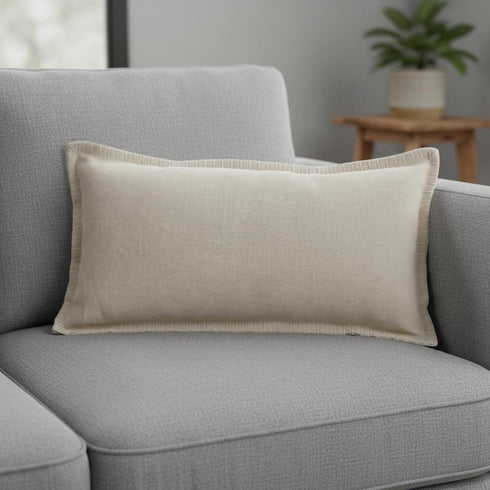 14" X 36" Beige Lumbar Cotton Throw Pillow Cover