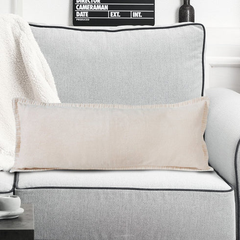 14" X 36" Beige Lumbar Cotton Throw Pillow Cover