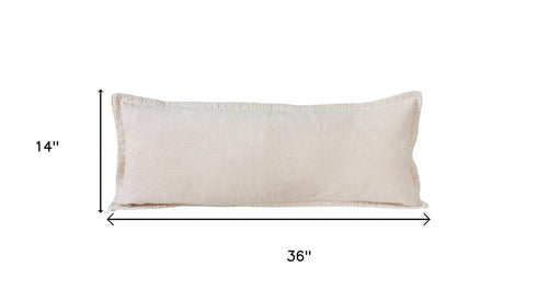 14" X 36" Beige Lumbar Cotton Throw Pillow Cover
