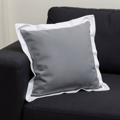 20" Gray And White Color Block Cotton Throw Pillow Cover