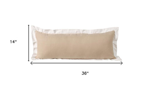 14" X 36" Beige And White Lumbar Color Block Cotton Throw Pillow Cover