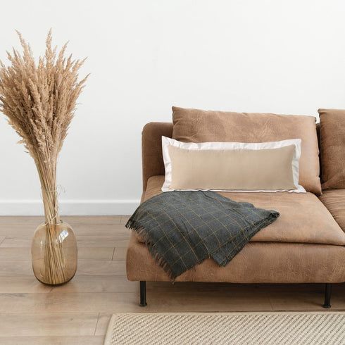 14" X 36" Beige And White Lumbar Color Block Cotton Throw Pillow Cover