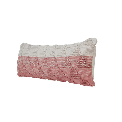 14" X 36" Pink And White Lumbar Geometric Cotton Throw Pillow Cover with Texture