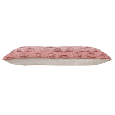 14" X 36" Pink And White Lumbar Geometric Cotton Throw Pillow Cover with Texture