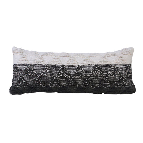 14" X 36" Black And White Lumbar Geometric Cotton Throw Pillow Cover with Texture