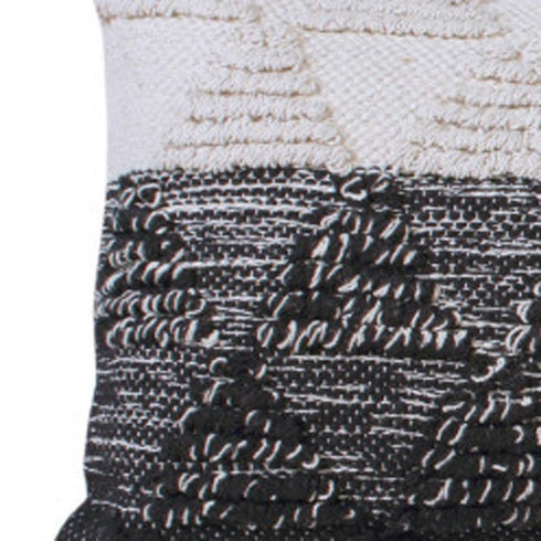 14" X 36" Black And White Lumbar Geometric Cotton Throw Pillow Cover with Texture