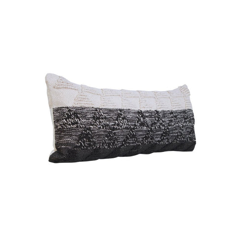 14" X 36" Black And White Lumbar Geometric Cotton Throw Pillow Cover with Texture