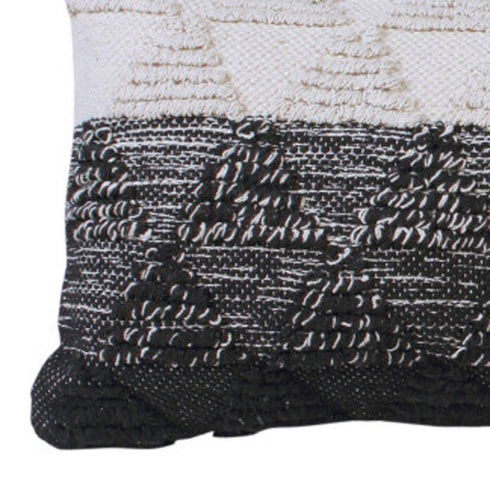 14" X 36" Black And White Lumbar Geometric Cotton Throw Pillow Cover with Texture