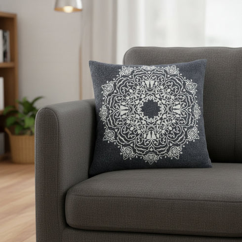 20" Black And White Medallion Cotton Throw Pillow Cover
