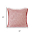 20" Red And White Color Block Cotton Throw Pillow Cover with Fringe