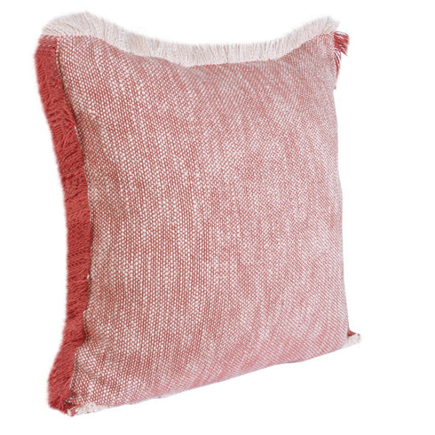 20" Red And White Color Block Cotton Throw Pillow Cover with Fringe
