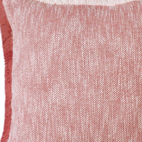 20" Red And White Color Block Cotton Throw Pillow Cover with Fringe