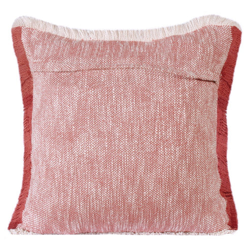 20" Red And White Color Block Cotton Throw Pillow Cover with Fringe