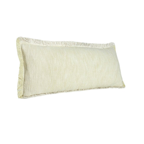 14" X 36" White And Yellow Lumbar Cotton Throw Pillow Cover with Fringe