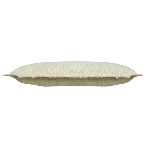 14" X 36" White And Yellow Lumbar Cotton Throw Pillow Cover with Fringe
