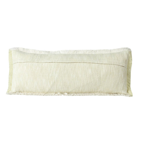 14" X 36" White And Yellow Lumbar Cotton Throw Pillow Cover with Fringe