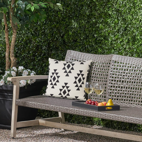 20" Black And White Geometric Recycled Poly Linen Throw Pillow Cover