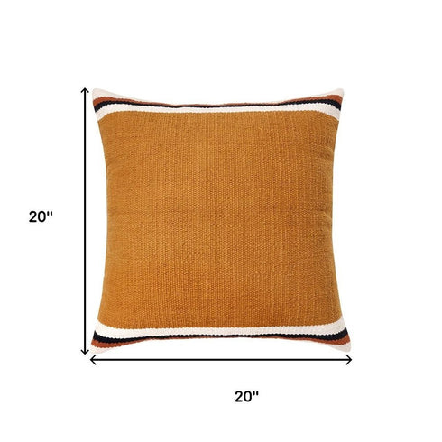 20" Orange White And Black Striped Cotton Throw Pillow Cover