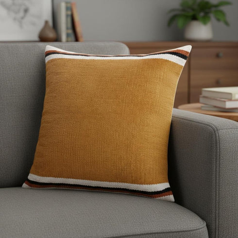 20" Orange White And Black Striped Cotton Throw Pillow Cover