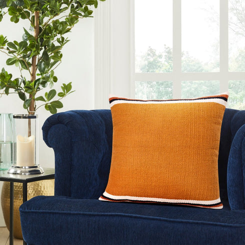 20" Orange White And Black Striped Cotton Throw Pillow Cover