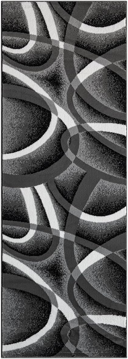 Grey, Black, White Modern Abstract Area Rug