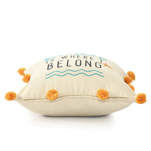 20" Beige And Orange The Beach Is Where I Belong Beach Throw Pillow Cover