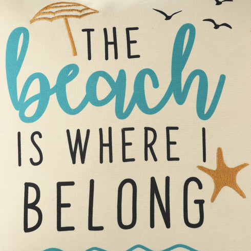 20" Beige And Orange The Beach Is Where I Belong Beach Throw Pillow Cover