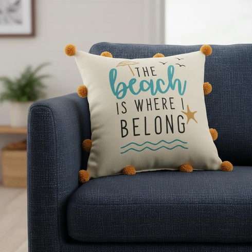 20" Beige And Orange The Beach Is Where I Belong Beach Throw Pillow Cover
