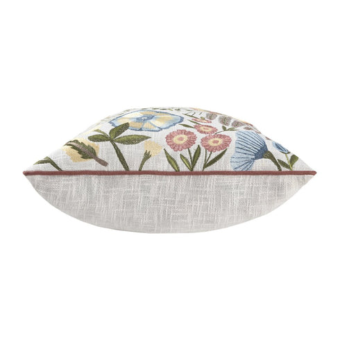 20" Ivory Slate Blue Terra Cotta And Sage Floral Cotton Throw Pillow Cover