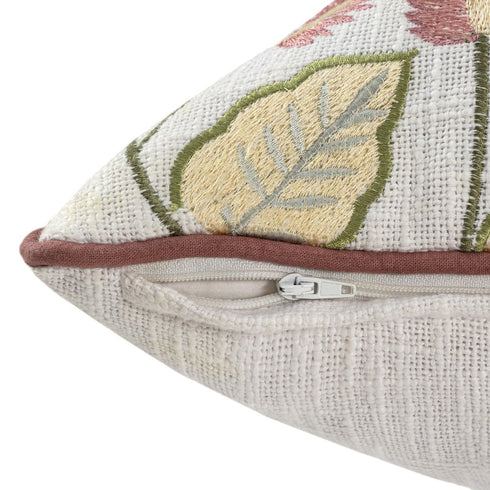20" Ivory Slate Blue Terra Cotta And Sage Floral Cotton Throw Pillow Cover