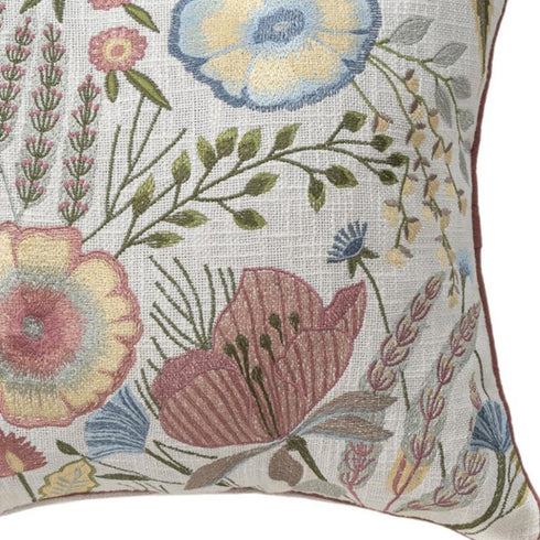 20" Ivory Slate Blue Terra Cotta And Sage Floral Cotton Throw Pillow Cover