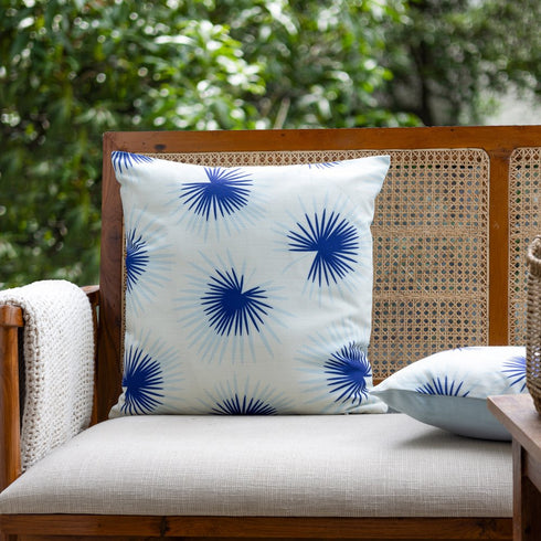 22" Navy Blue And White Floral Throw Pillow