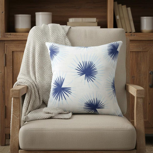 22" Navy Blue And White Floral Throw Pillow