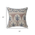 24" Blue And Brown Damask Recycled Poly Linen Throw Pillow