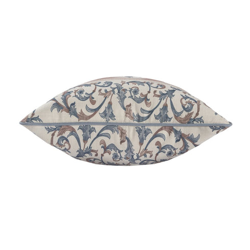 24" Blue And Brown Damask Recycled Poly Linen Throw Pillow