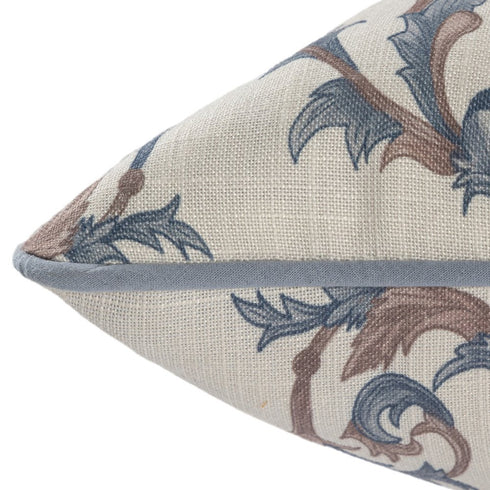 24" Blue And Brown Damask Recycled Poly Linen Throw Pillow