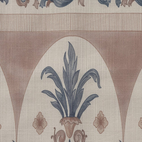 24" Blue And Brown Damask Recycled Poly Linen Throw Pillow