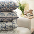 24" Blue And Brown Damask Recycled Poly Linen Throw Pillow