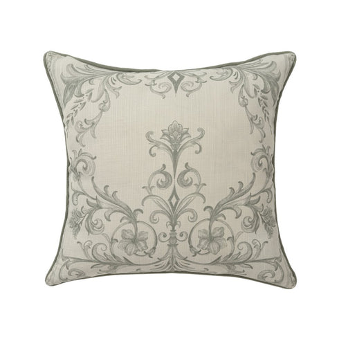 24" Sage And Ivory Damask Recycled Poly Linen Throw Pillow