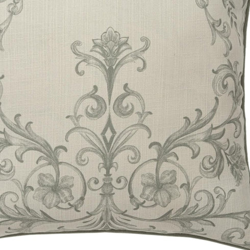 24" Sage And Ivory Damask Recycled Poly Linen Throw Pillow
